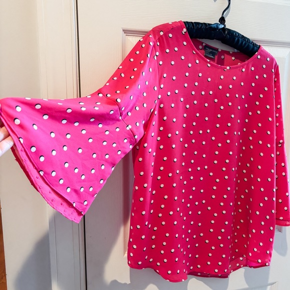 Van Heusen Pink Boxy 3/4 Sleeve Blouse Polka Dot Hot Pink Large - Picture 3 of 4